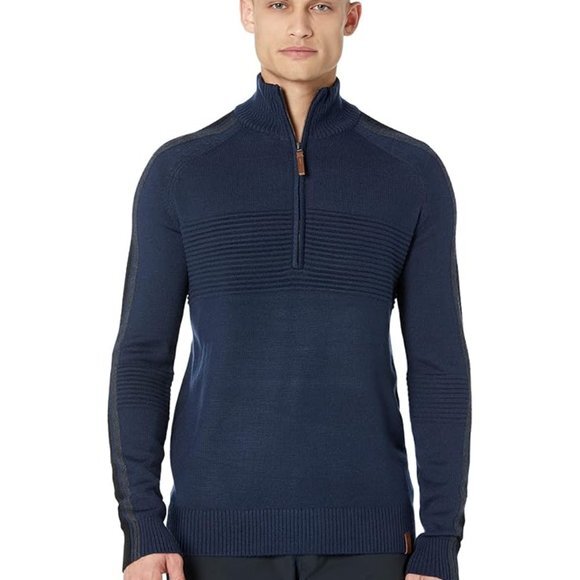 NWT Obermeyer Men's Vince 1/2 Zip Pullover Sweater‎ Wool Blend Navy Blue Sz M - Picture 1 of 8